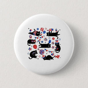 Süße schwarze Katze USA-Flagge Feuerwerk patriotis Button