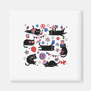 Süße schwarze Katze USA-Flagge Feuerwerk patriotis Magnet