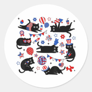 Süße schwarze Katze USA-Flagge Feuerwerk patriotis Runder Aufkleber