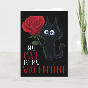 Süße schwarze Katze Valentinstag Rose  Karte
