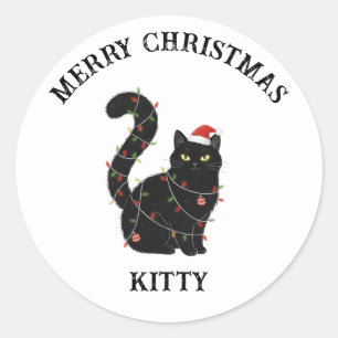 Süße schwarze Katze Weihnachtsaufkleber Runder Aufkleber