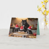 Süße schwarze Katze Weihnachtsplätzchen Karte (Gelbe Blume)