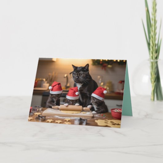 Süße schwarze Katze Weihnachtsplätzchen Karte (Vorderseite)