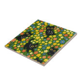 Süße schwarze Katzen Blumenwiese Muster Fliese (Seite)