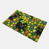 Süße schwarze Katzen Blumenwiese Muster Fußmatte (Schrägansicht)