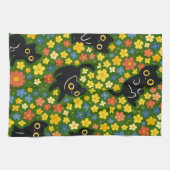 Süße schwarze Katzen Blumenwiese Muster Geschirrtuch (Horizontal)