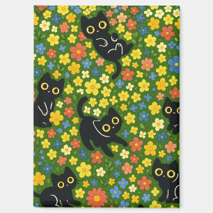 Süße schwarze Katzen Blumenwiese Muster Magnet