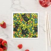 Süße schwarze Katzen Blumenwiese Muster Serviette (Beispiel)