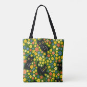 Süße schwarze Katzen Blumenwiese Muster Tasche (Rückseite)