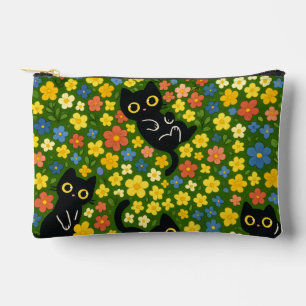 Süße schwarze Katzen Blumenwiese Muster Zubehörtasche