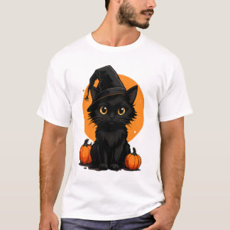 Süße schwarze Katzen-Cartoon-T-Shirt | Lustiges Ge T-Shirt