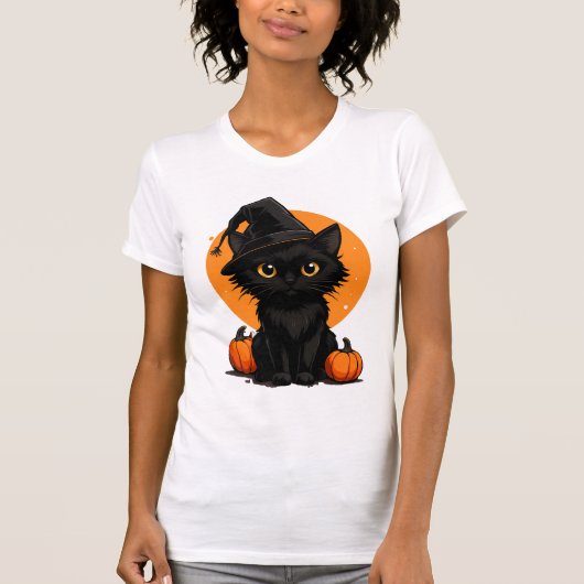 Süße schwarze Katzen-Cartoon-T-Shirt | Lustiges Ge T-Shirt (Vorderseite)