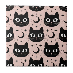Süße schwarze Katzen & himmlisches Halloween Fliese