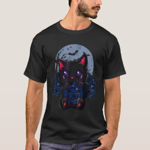 Süße schwarze Katzen-Kürbis-Mond Halloween-Katze T-Shirt