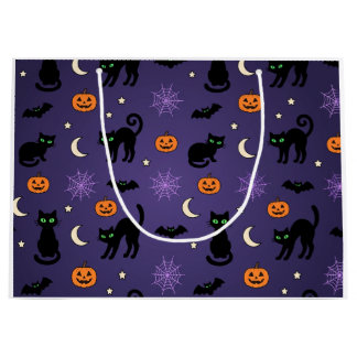 Süße schwarze Katzen Kürbisse Lila Halloween Gesch Große Geschenktüte