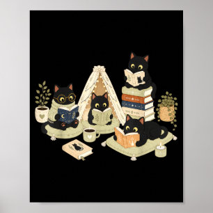 Süße schwarze Katzen lesen Bücher Cozy Reader Cat Poster