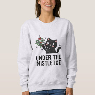 Süße schwarze Katzen-Pflanze Feiertags-Cartoon Wei Sweatshirt