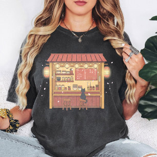Süße schwarze Katzen-Ramen-Bar Kirschblüten Kunst T-Shirt