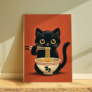 Süße schwarze Katzen-Ramen-Kunst Kawaii-Nudel-Ka Poster