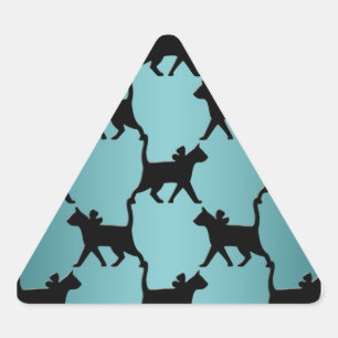 Süße schwarze Katzen-Silhouette-Muster auf Türkis Dreieckiger Aufkleber