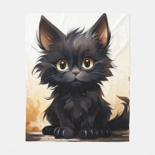 Süße schwarze Katzen-Wasserfarben-Kunst Fleecedecke