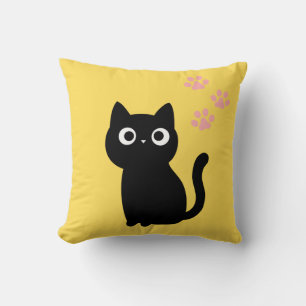 Süße schwarze Katzen-Wurfkissen   Kawaii gelbe Dec Kissen