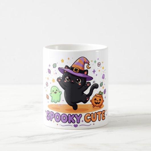 Süße schwarze Katzenhexe Halloween Kaffeetasse (Mittel)