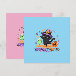 Süße schwarze Katzenhexe Halloween Karte