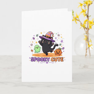 Süße schwarze Katzenhexe Halloween Karte