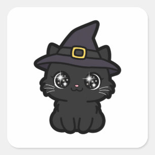 Süße schwarze Katzenhexe Halloween Quadratischer Aufkleber