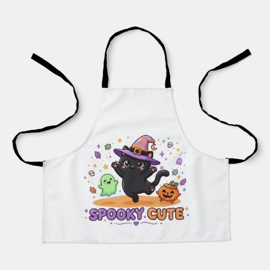 Süße schwarze Katzenhexe Halloween Schürze (Vorderseite)