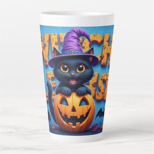 Süße schwarze Katzenhexe Kürbis Halloween 🐈‍⬛ Milchtasse