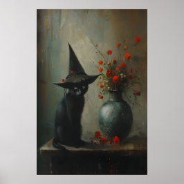 Süße schwarze Katzenhexe mit dunklen Botanicals, d Poster