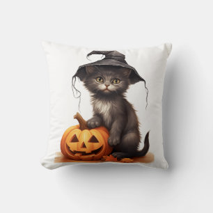 Süße schwarze Katzenhexenhut-Kürbis-Halloween-Kost Kissen