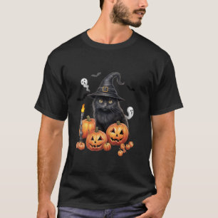Süße schwarze Katzenhexenhut-Kürbis-Tierbesitzer-H T-Shirt