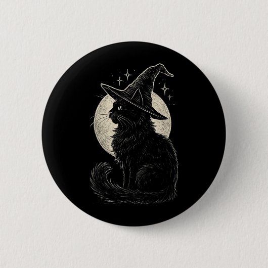 Süße schwarze Katzenhexenhut Mond Retro Coquette B Button (Vorderseite)