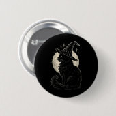 Süße schwarze Katzenhexenhut Mond Retro Coquette B Button (Vorne & Hinten)