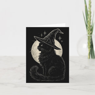Süße schwarze Katzenhexenhut Mond Retro Coquette B Karte