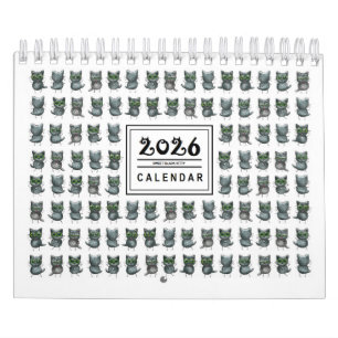 Süße schwarze Katzenillustration 2026 Kalender