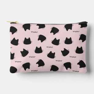 Süße schwarze Katzenmuster Rosa Meow Kitty Zubehörtasche
