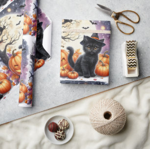 Süße schwarze Kitty-Katze Halloween-Geschenkpapier Geschenkpapier