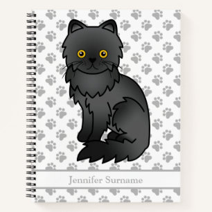 Süße schwarze persische Cartoon-Katze & benutzerde Notizblock