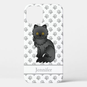 Süße schwarze persische Cartoon-Katze & Name Case-Mate iPhone Hülle