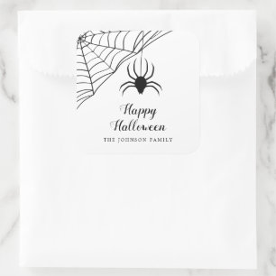 Süße schwarze Spinne Frohes Halloween  Quadratischer Aufkleber