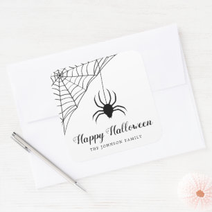 Süße schwarze Spinne Frohes Halloween  Quadratischer Aufkleber