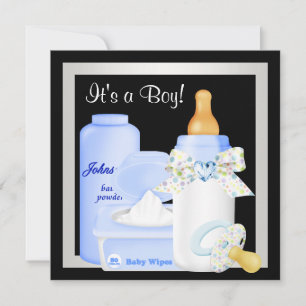Süße schwarze und blaue Babyparty für Jungen Einladung
