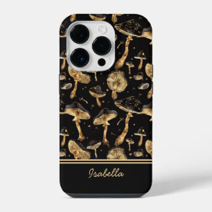 Süße schwarze und goldene personalisierte Pilze iPhone 14 Pro Hülle