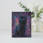 Süße schwarze und violette Katzenfee Postkarte (Stehend Vorderseite)