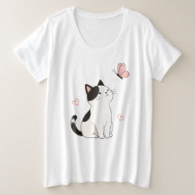Süße schwarze und weiße Katze mit rosa Schmetterli