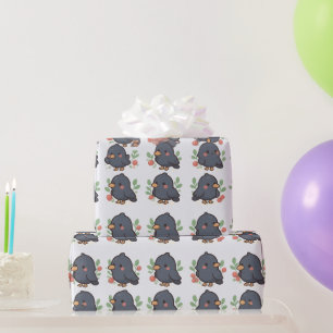 Süße schwarze Vögel Beeren Whimsical Geschenkpapie Geschenkpapier